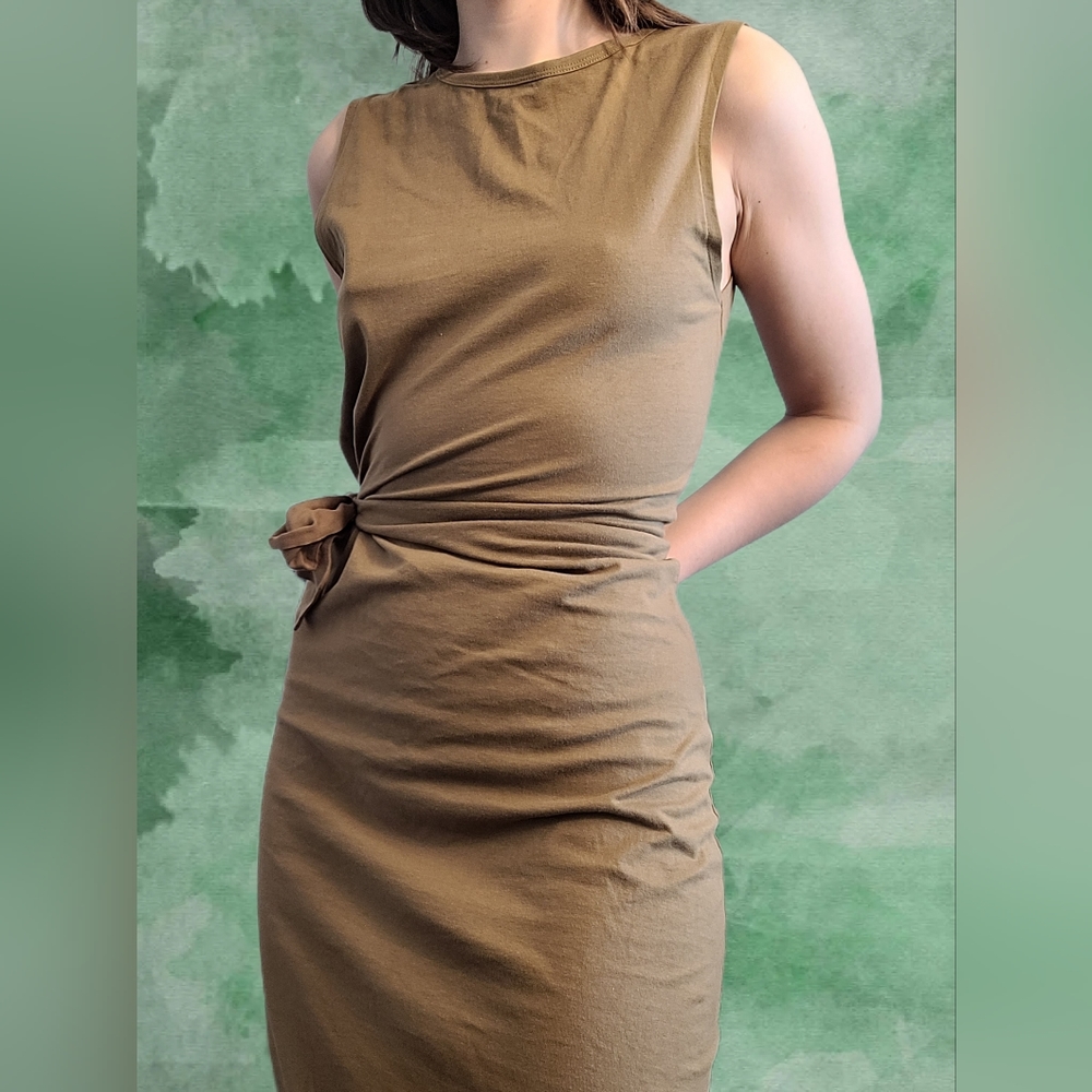Olive Dress with Side Wrap